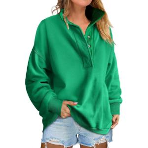 image:imageANRABESS Womens Oversized Sweatshirt Long Sleeve Henley Pullover Tops 2026 Spring Casual Button Loose Fit Teens OutfitsLight Green