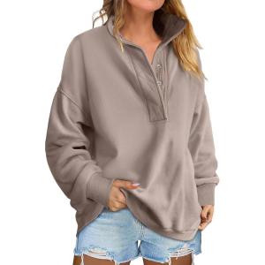 image:imageANRABESS Womens Oversized Sweatshirt Long Sleeve Henley Pullover Tops 2026 Spring Casual Button Loose Fit Teens OutfitsMocha