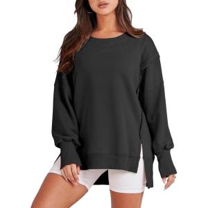 image:imageANRABESS Womens Oversized Sweatshirts Crew Neck Long Sleeve Shirts Casual Loose Slit 2025 Fall Outfits Y2K Teen Girls ClothesBlack