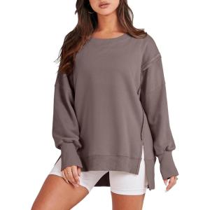image:imageANRABESS Womens Oversized Sweatshirts Crew Neck Long Sleeve Shirts Casual Loose Slit 2025 Fall Outfits Y2K Teen Girls ClothesBrown