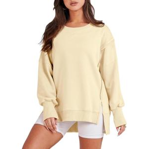 image:imageANRABESS Womens Oversized Sweatshirts Crew Neck Long Sleeve Shirts Casual Loose Slit 2025 Fall Outfits Y2K Teen Girls ClothesCream Yellow