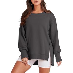 image:imageANRABESS Womens Oversized Sweatshirts Crew Neck Long Sleeve Shirts Casual Loose Slit 2025 Fall Outfits Y2K Teen Girls ClothesDeep Gray