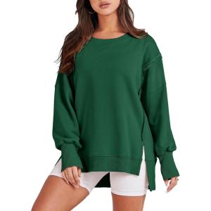 image:imageANRABESS Womens Oversized Sweatshirts Crew Neck Long Sleeve Shirts Casual Loose Slit 2025 Fall Outfits Y2K Teen Girls ClothesDeep Green