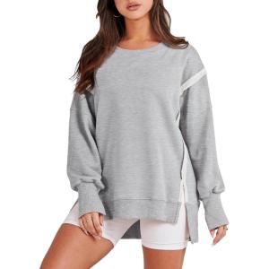 image:imageANRABESS Womens Oversized Sweatshirts Crew Neck Long Sleeve Shirts Casual Loose Slit 2025 Fall Outfits Y2K Teen Girls ClothesGray