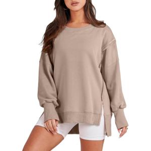 image:imageANRABESS Womens Oversized Sweatshirts Crew Neck Long Sleeve Shirts Casual Loose Slit 2025 Fall Outfits Y2K Teen Girls ClothesKhaki