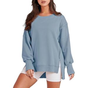 image:imageANRABESS Womens Oversized Sweatshirts Crew Neck Long Sleeve Shirts Casual Loose Slit 2025 Fall Outfits Y2K Teen Girls ClothesLight Blue