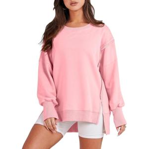 image:imageANRABESS Womens Oversized Sweatshirts Crew Neck Long Sleeve Shirts Casual Loose Slit 2025 Fall Outfits Y2K Teen Girls ClothesPink
