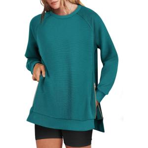 image:imageANRABESS Womens Oversized Sweatshirts Crewneck Long Sleeve Tunic Pullover Shirts Side Zipper Hoodies 2026 Spring ClothesDusty Blue