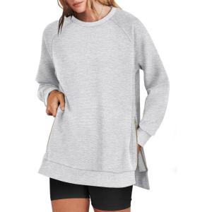 image:imageANRABESS Womens Oversized Sweatshirts Crewneck Long Sleeve Tunic Pullover Shirts Side Zipper Hoodies 2026 Spring ClothesGray