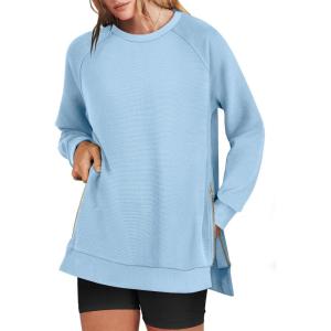 image:imageANRABESS Womens Oversized Sweatshirts Crewneck Long Sleeve Tunic Pullover Shirts Side Zipper Hoodies 2026 Spring ClothesLight Blue