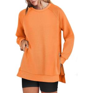 image:imageANRABESS Womens Oversized Sweatshirts Crewneck Long Sleeve Tunic Pullover Shirts Side Zipper Hoodies 2026 Spring ClothesOrange