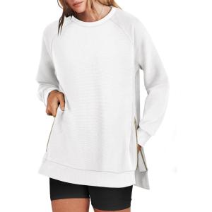image:imageANRABESS Womens Oversized Sweatshirts Crewneck Long Sleeve Tunic Pullover Shirts Side Zipper Hoodies 2026 Spring ClothesWhite
