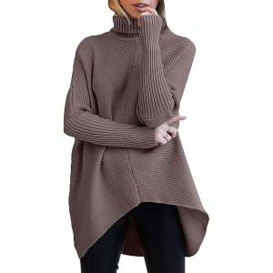 image:imageANRABESS Womens Oversized Turtleneck Batwing Long Sleeve Casual Cozy Baggy Knit Pullover Tunic Sweater 2025 Fall OutfitsBrown