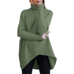 image:imageANRABESS Womens Oversized Turtleneck Batwing Long Sleeve Casual Cozy Baggy Knit Pullover Tunic Sweater 2025 Fall OutfitsCeladon