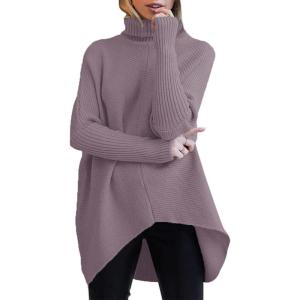 image:imageANRABESS Womens Oversized Turtleneck Batwing Long Sleeve Casual Cozy Baggy Knit Pullover Tunic Sweater 2025 Fall OutfitsDark Purple