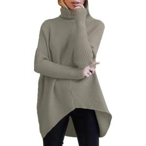 image:imageANRABESS Womens Oversized Turtleneck Batwing Long Sleeve Casual Cozy Baggy Knit Pullover Tunic Sweater 2025 Fall OutfitsGray Coffee