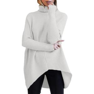 image:imageANRABESS Womens Oversized Turtleneck Batwing Long Sleeve Casual Cozy Baggy Knit Pullover Tunic Sweater 2025 Fall OutfitsGrey