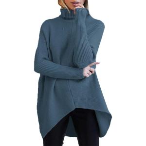 image:imageANRABESS Womens Oversized Turtleneck Batwing Long Sleeve Casual Cozy Baggy Knit Pullover Tunic Sweater 2025 Fall OutfitsIndigo