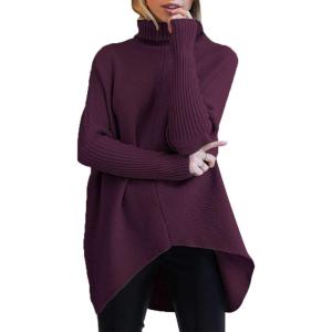 image:imageANRABESS Womens Oversized Turtleneck Batwing Long Sleeve Casual Cozy Baggy Knit Pullover Tunic Sweater 2025 Fall OutfitsPurple