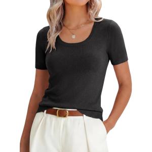 image:imageANRABESS Womens Short Sleeve Sweaters Summer Scoop Neck Casual Basic Shirts Knit Pullover Work Tops 2026 Spring OutfitsBlack