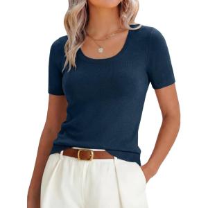 image:imageANRABESS Womens Short Sleeve Sweaters Summer Scoop Neck Casual Basic Shirts Knit Pullover Work Tops 2026 Spring OutfitsDark Teal