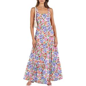 image:imageANRABESS Womens Summer Casual Long Maxi Beach Vacation Dresses Sleeveless Square Neck Flowy Tiered Sun Dress with PocketsCrayon Multicolored Floral