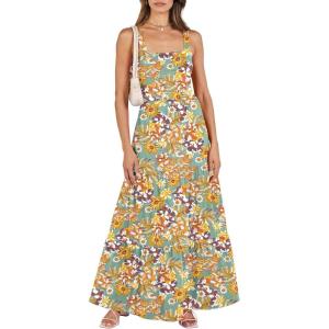 image:imageANRABESS Womens Summer Casual Long Maxi Beach Vacation Dresses Sleeveless Square Neck Flowy Tiered Sun Dress with PocketsFloral Yellow