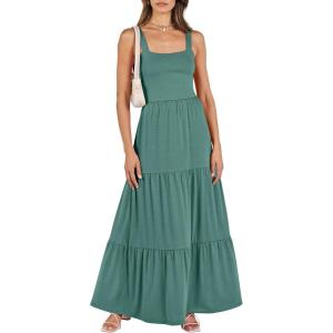 image:imageANRABESS Womens Summer Casual Long Maxi Beach Vacation Dresses Sleeveless Square Neck Flowy Tiered Sun Dress with PocketsGrass