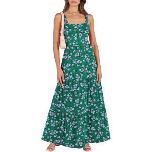 image:imageANRABESS Womens Summer Casual Long Maxi Beach Vacation Dresses Sleeveless Square Neck Flowy Tiered Sun Dress with PocketsGreen Purple Floral