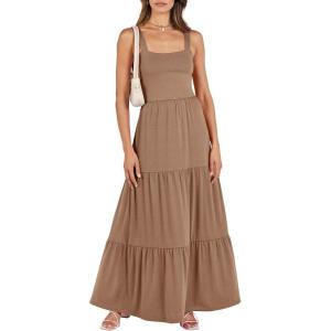 image:imageANRABESS Womens Summer Casual Long Maxi Beach Vacation Dresses Sleeveless Square Neck Flowy Tiered Sun Dress with PocketsKhahi
