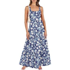 image:imageANRABESS Womens Summer Casual Long Maxi Beach Vacation Dresses Sleeveless Square Neck Flowy Tiered Sun Dress with PocketsLily Floral