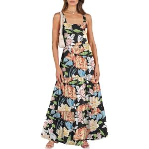 image:imageANRABESS Womens Summer Casual Long Maxi Beach Vacation Dresses Sleeveless Square Neck Flowy Tiered Sun Dress with PocketsMulticolored Floral
