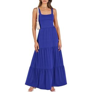 image:imageANRABESS Womens Summer Casual Long Maxi Beach Vacation Dresses Sleeveless Square Neck Flowy Tiered Sun Dress with PocketsRoyal Blue