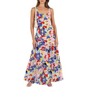 image:imageANRABESS Womens Summer Casual Long Maxi Beach Vacation Dresses Sleeveless Square Neck Flowy Tiered Sun Dress with PocketsTie Dye