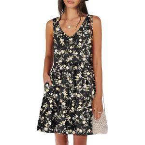 image:imageANRABESS Womens Summer Casual Tank Dress Sleeveless V Neck T Shirt Sundress Flowy Tiered Swing Mini Beach Vacation DressesBlack Floral