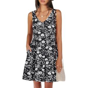 image:imageANRABESS Womens Summer Casual Tank Dress Sleeveless V Neck T Shirt Sundress Flowy Tiered Swing Mini Beach Vacation DressesBlack White Floral