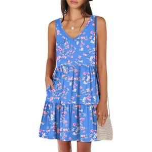 image:imageANRABESS Womens Summer Casual Tank Dress Sleeveless V Neck T Shirt Sundress Flowy Tiered Swing Mini Beach Vacation DressesBlue Floral