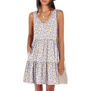image:imageANRABESS Womens Summer Casual Tank Dress Sleeveless V Neck T Shirt Sundress Flowy Tiered Swing Mini Beach Vacation DressesBlue Purple Floral