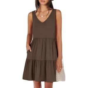 image:imageANRABESS Womens Summer Casual Tank Dress Sleeveless V Neck T Shirt Sundress Flowy Tiered Swing Mini Beach Vacation DressesCoffee