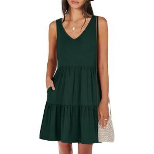 image:imageANRABESS Womens Summer Casual Tank Dress Sleeveless V Neck T Shirt Sundress Flowy Tiered Swing Mini Beach Vacation DressesDeep Green