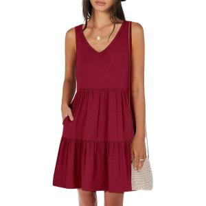 image:imageANRABESS Womens Summer Casual Tank Dress Sleeveless V Neck T Shirt Sundress Flowy Tiered Swing Mini Beach Vacation DressesRed
