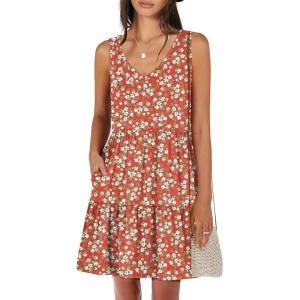 image:imageANRABESS Womens Summer Casual Tank Dress Sleeveless V Neck T Shirt Sundress Flowy Tiered Swing Mini Beach Vacation DressesRed Floral