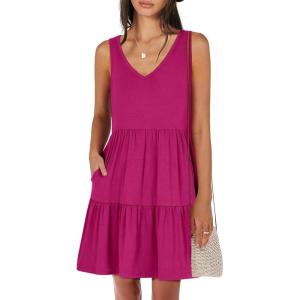 image:imageANRABESS Womens Summer Casual Tank Dress Sleeveless V Neck T Shirt Sundress Flowy Tiered Swing Mini Beach Vacation DressesRose