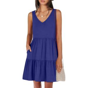 image:imageANRABESS Womens Summer Casual Tank Dress Sleeveless V Neck T Shirt Sundress Flowy Tiered Swing Mini Beach Vacation DressesRoyal Blue