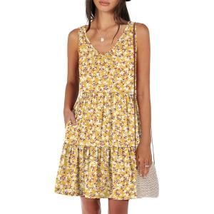 image:imageANRABESS Womens Summer Casual Tank Dress Sleeveless V Neck T Shirt Sundress Flowy Tiered Swing Mini Beach Vacation DressesYellow Floral