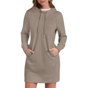 image:imageANRABESS Womens Sweatshirt Dress Long Sleeve Hoodies Mini Dresses Fleece Casual Hoodie with Pockets 2025 Fall FashionBeige