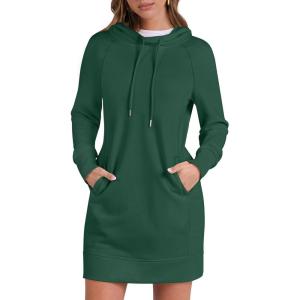 image:imageANRABESS Womens Sweatshirt Dress Long Sleeve Hoodies Mini Dresses Fleece Casual Hoodie with Pockets 2025 Fall FashionGreen
