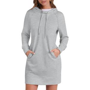 image:imageANRABESS Womens Sweatshirt Dress Long Sleeve Hoodies Mini Dresses Fleece Casual Hoodie with Pockets 2025 Fall FashionGrey