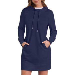 image:imageANRABESS Womens Sweatshirt Dress Long Sleeve Hoodies Mini Dresses Fleece Casual Hoodie with Pockets 2025 Fall FashionNavy Blue