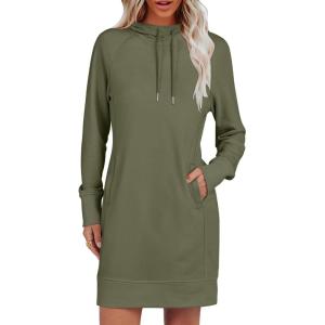 image:imageANRABESS Womens Sweatshirt Dress Long Sleeve Hoodies Mini Dresses Fleece Casual Hoodie with Pockets 2025 Fall FashionOlive Drab